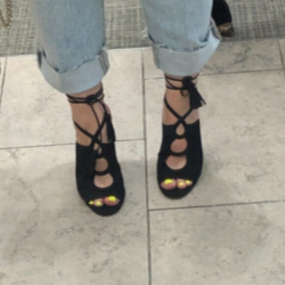 Aquazzura Shoes - Aquazzura Black Suede Cut-out Tie Back Open-toe Stilettos Heels Pumps